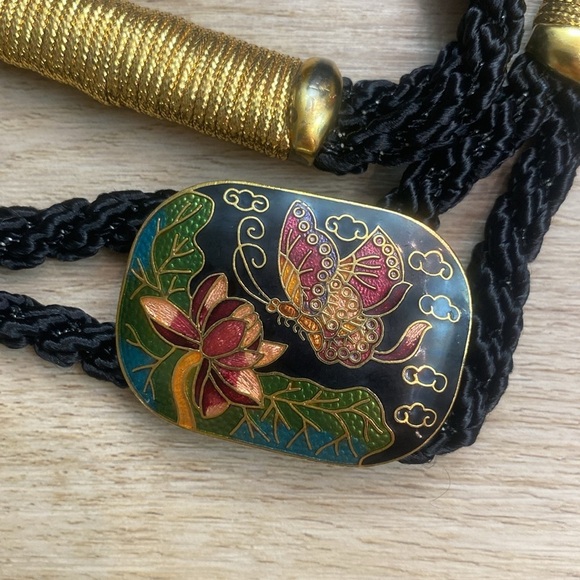 Vintage Butterfly Cloisonné‎ Cord Waist Belt - Picture 2 of 8